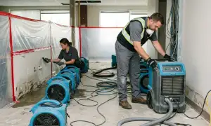 Structural drying equipment addressing trapped moisture in a water-damaged Clarksville, TN home
